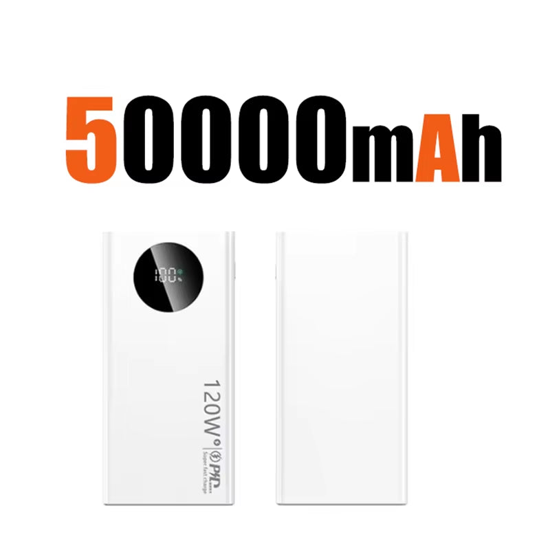 120W 50000Mah High Capacity Power Bank Fast Charging Powerbank Portable Battery Charger for Iphone Samsung Huawei 2024